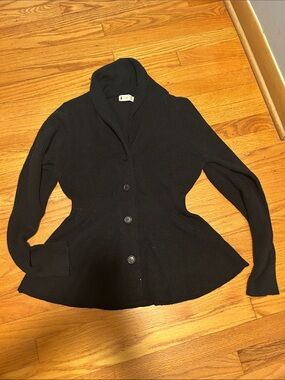 Black Shawl Collar Button-Front Women's Cardigan Jacket